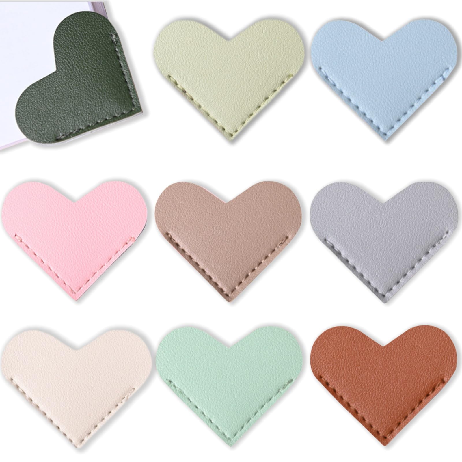 9PCS Leather Heart Bookmark, Corner Page Book Marks, Personalized Handmade Reading Gifts for Women Reading Lovers