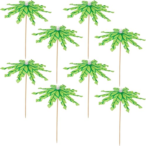 Framendino, Paquete de 40 palillos de dientes de palmera de coco tropical, palillos para sombrillas, palillos de papel verde, palillos de bambú para