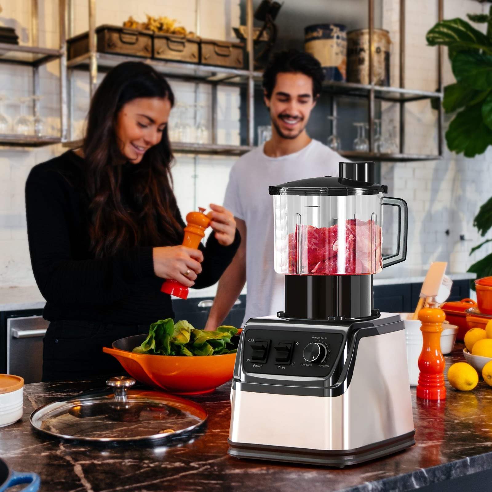 Blender Mixeur Professionnel 9500W, Blender Smoothie 3 en 1,8 Lames en Acier Inoxydable Equipé de 3 bols,15 RéGlages De Vitesse,Pour les Smoothies, les Milkshakes,les Purées