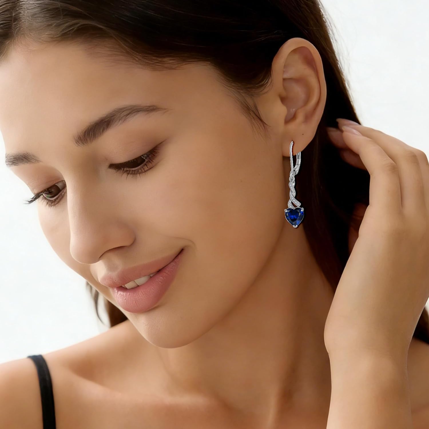 Women Heart Earrings 925 Sterling Silver Birthstone Swirl Twist Dangle Drop Earrings Cubic Zirconia for Her Birthday - Image 4