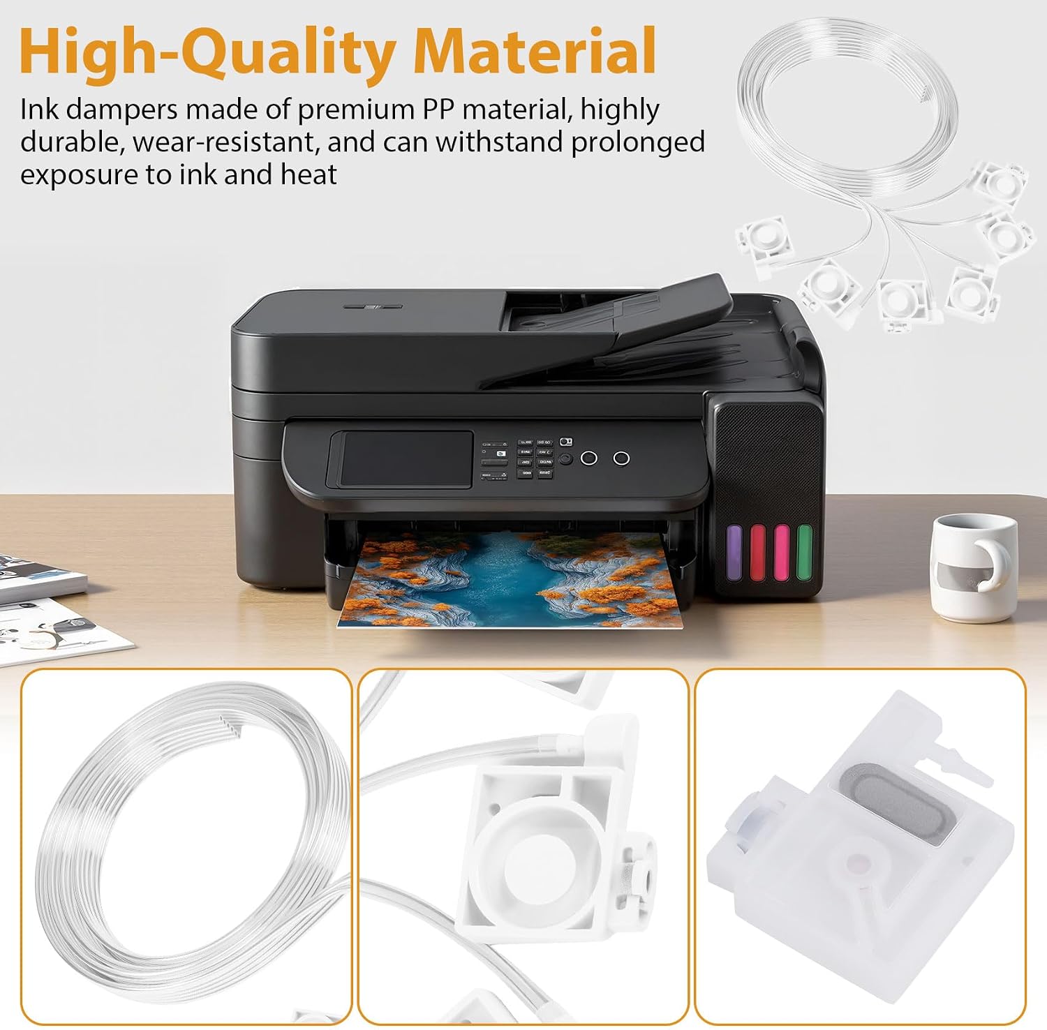 Printer Ink Damper with Ink Tube Hose Tubing Fit for E-pson L1800 R1390 L1300 L1455 L801 L1800 L810 L850 R330 L805 L201 Printer