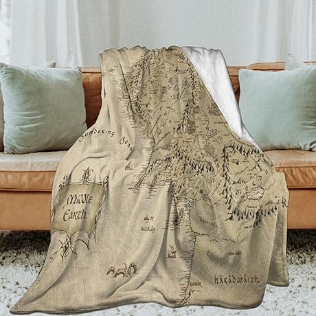 LOTR The Map of Middle Earth Flannel Blanket, 50x40 Inches