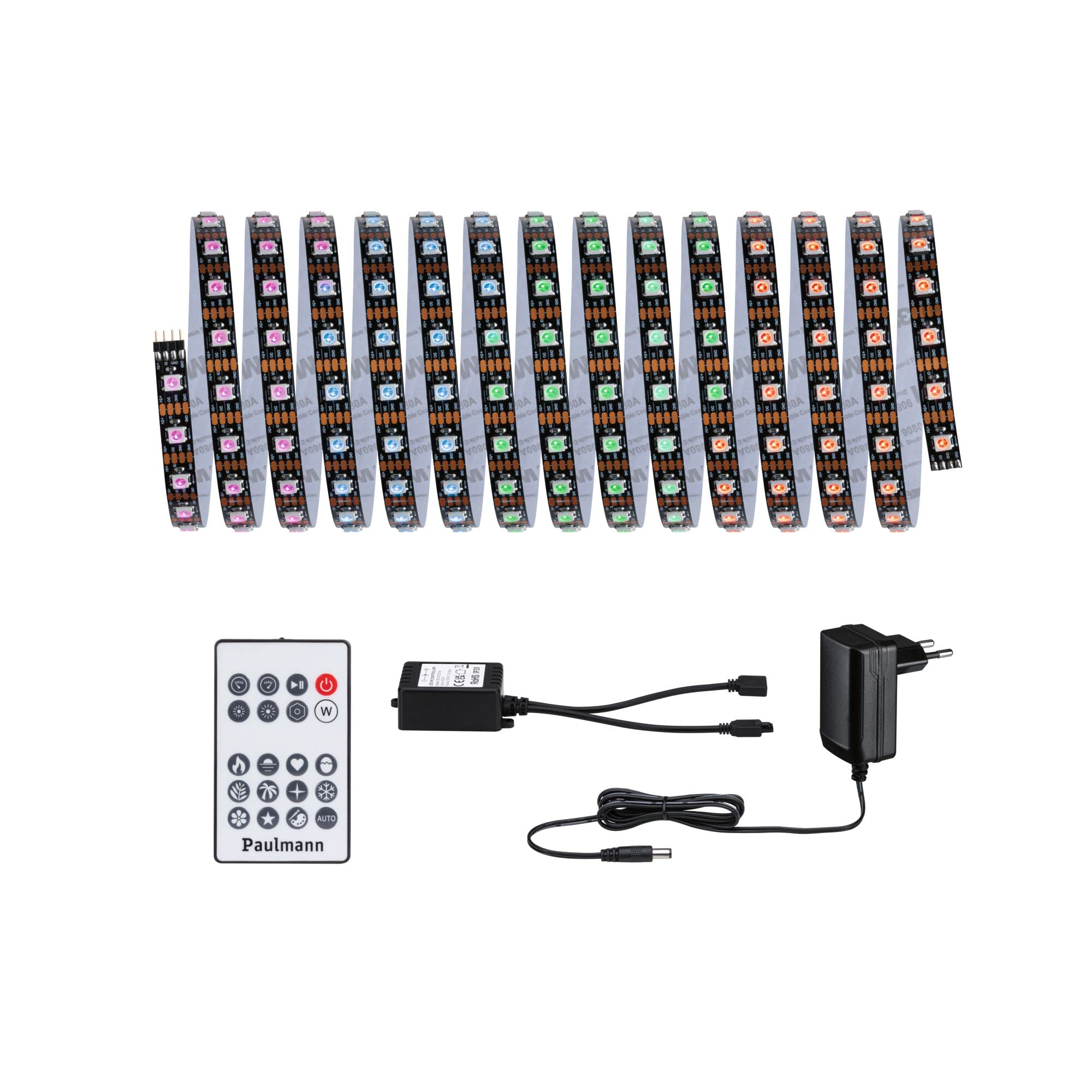 Paulmann 78888 Strip LED Dynamic Set 5m Dynamic Rainbow RGB IP20 12V CC incl. 1x10,5W, regulable, tira de luces, blanco, plástico