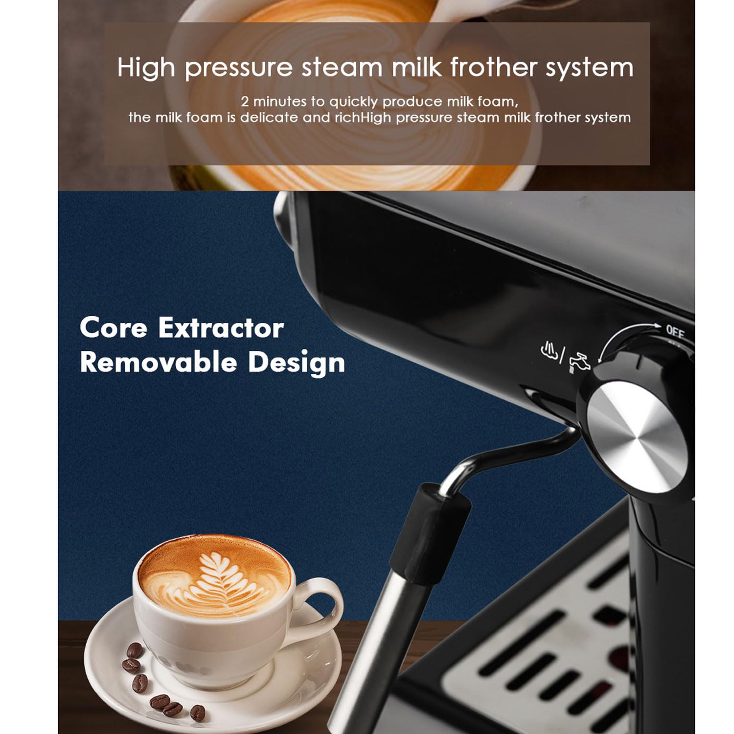 Cafetera Espresso, minimáquina automática de café de Alta presión de 1,5 l con vaporizador de Leche, Ciclo de preparación Doble, cafetera de Leche de 850 W para Oficina, Cafe(