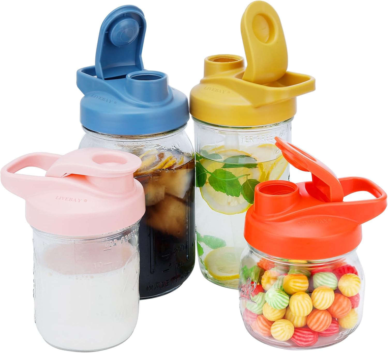 LIVEBAY Mason Jar Flip Cap Lid with Airtight, LeakProof LIVEBAY Mason Jar Flip Cap Lid with Airtight, LeakProof