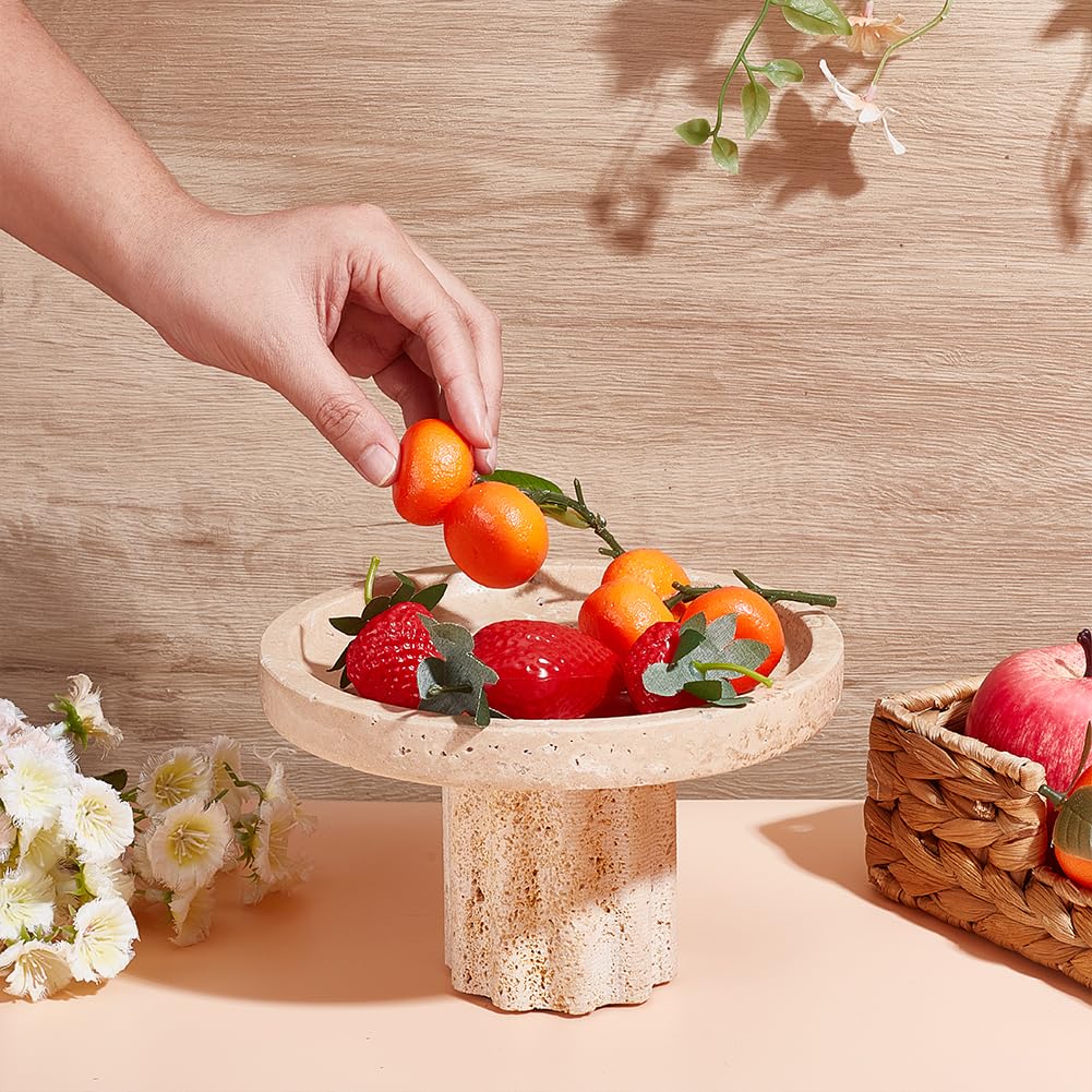 UNICRAFTALE Vassoio per travertino naturale, 18 x 11,15 cm, in marmo, con gamba piatta, rotondo, vanità, organizer decorativo per profumi, candele