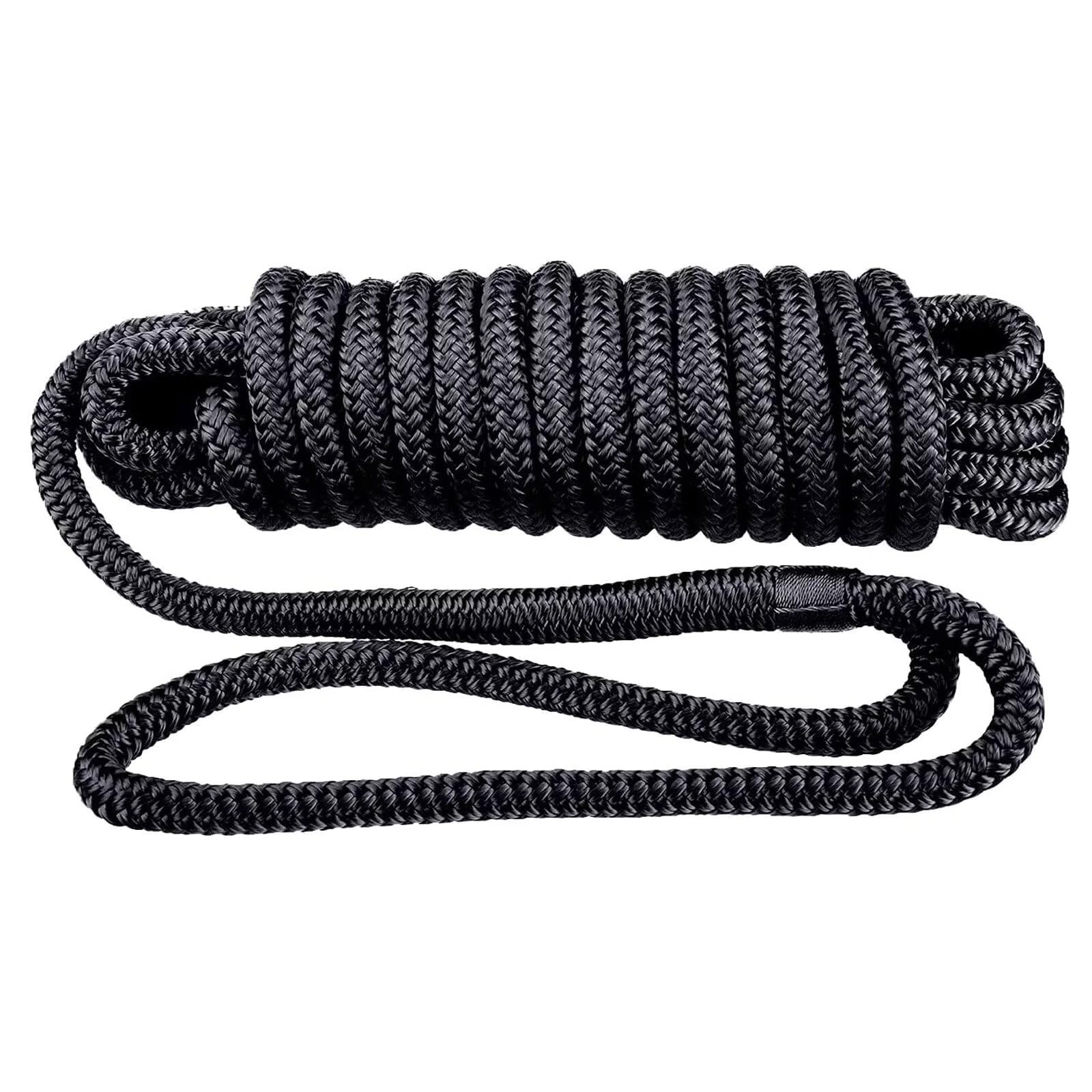 BOOMSTART Lot de 4 cordes d'amarrage pour bateau - 12 mm - Avec œillet en nylon - Double tresse - Diamètre : 12 mm - Longueur : 6,1 m - Œillet : 30,48 cm - Charge de rupture : 2240 kg - Noir