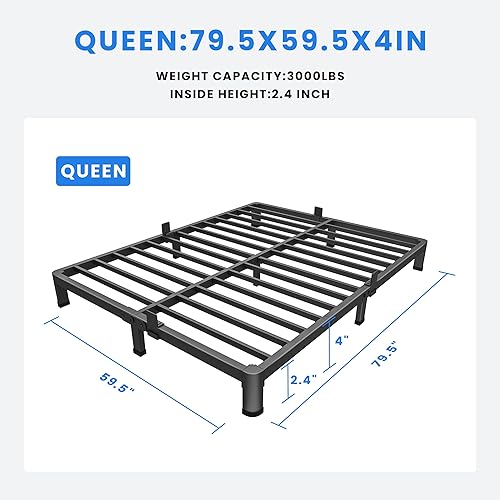 Miniatura 74 de MAF Marco de cama de plataforma de metal de tamaño matrimonial de 14 pulgadas con patas de esquina redondas, soporte de listones de acero resistente