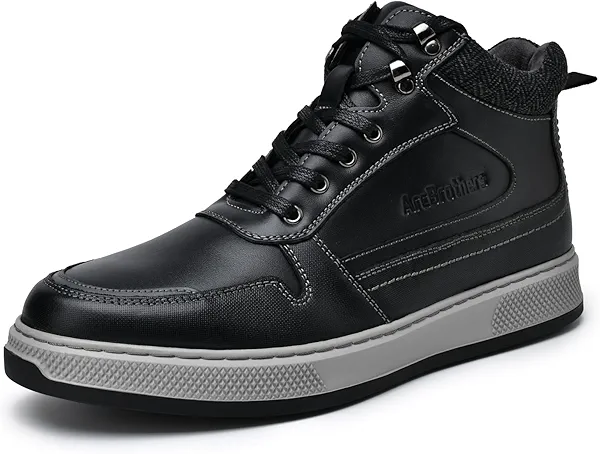 ArcBrothers Men's Fashion Sneakers Mid Top Dress Sneakers Black Boots for Men
