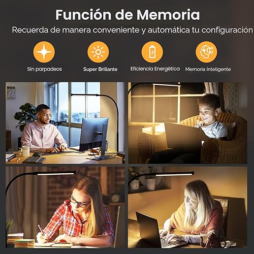 Miniatura 6 de Lámpara de escritorio LED con abrazadera, luces de clip para el cuidado de los ojos para el hogar y la oficina, 3 modos 10 niveles de brillo, cuello