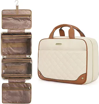 CLUCI Toiletry Bag Travel Bag with Hanging Hook Leather Makeup Cosmetic Bag Travel Organizer for Accessories Shampoo Container Toiletries