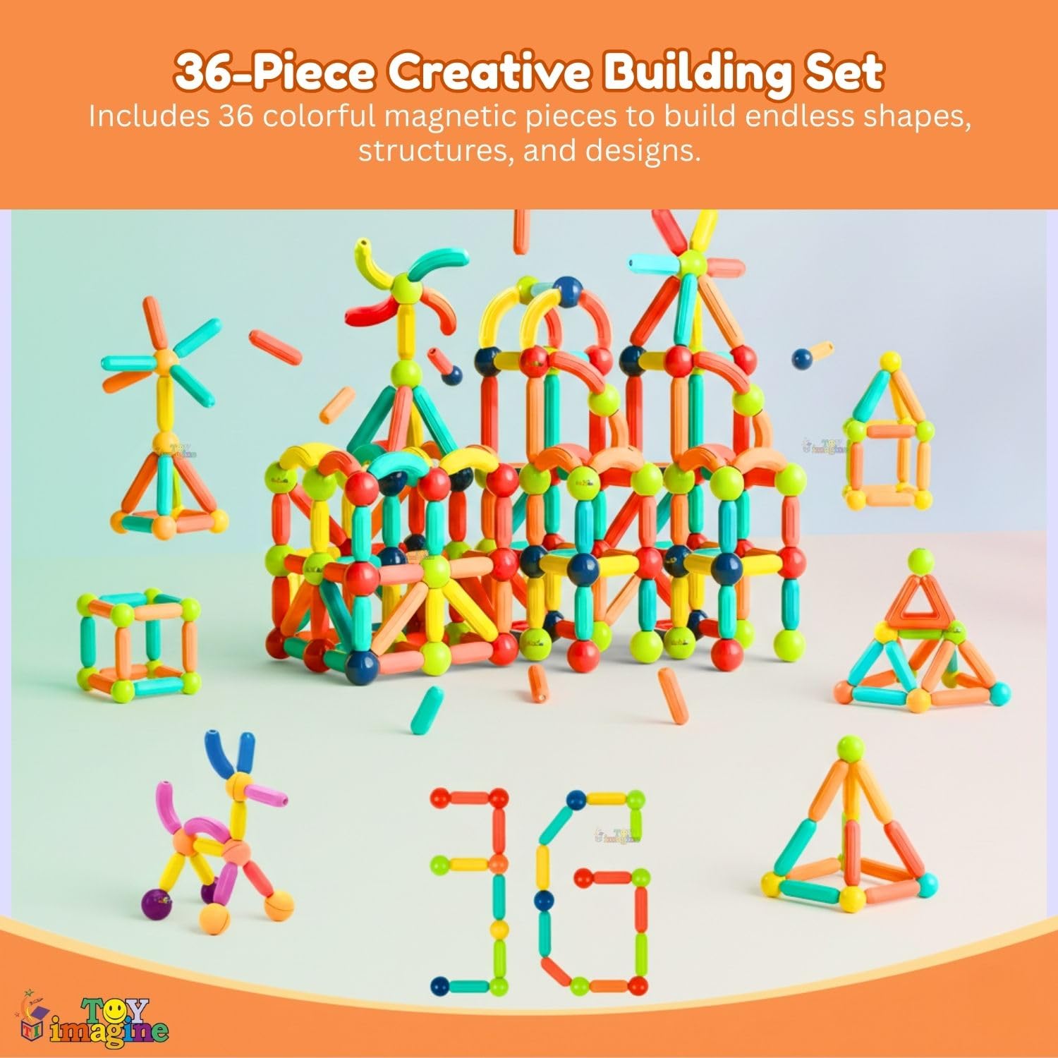 Toy Imagine Magnetic Building Blocks for Kids | Construction STEM Building Toys for Kids 2–5 Years | Safe Magnetic Blocks for Toddlers, Boys & Girls | Educational Blocks & Magnet Toys (36pcs) — Amazon image 7