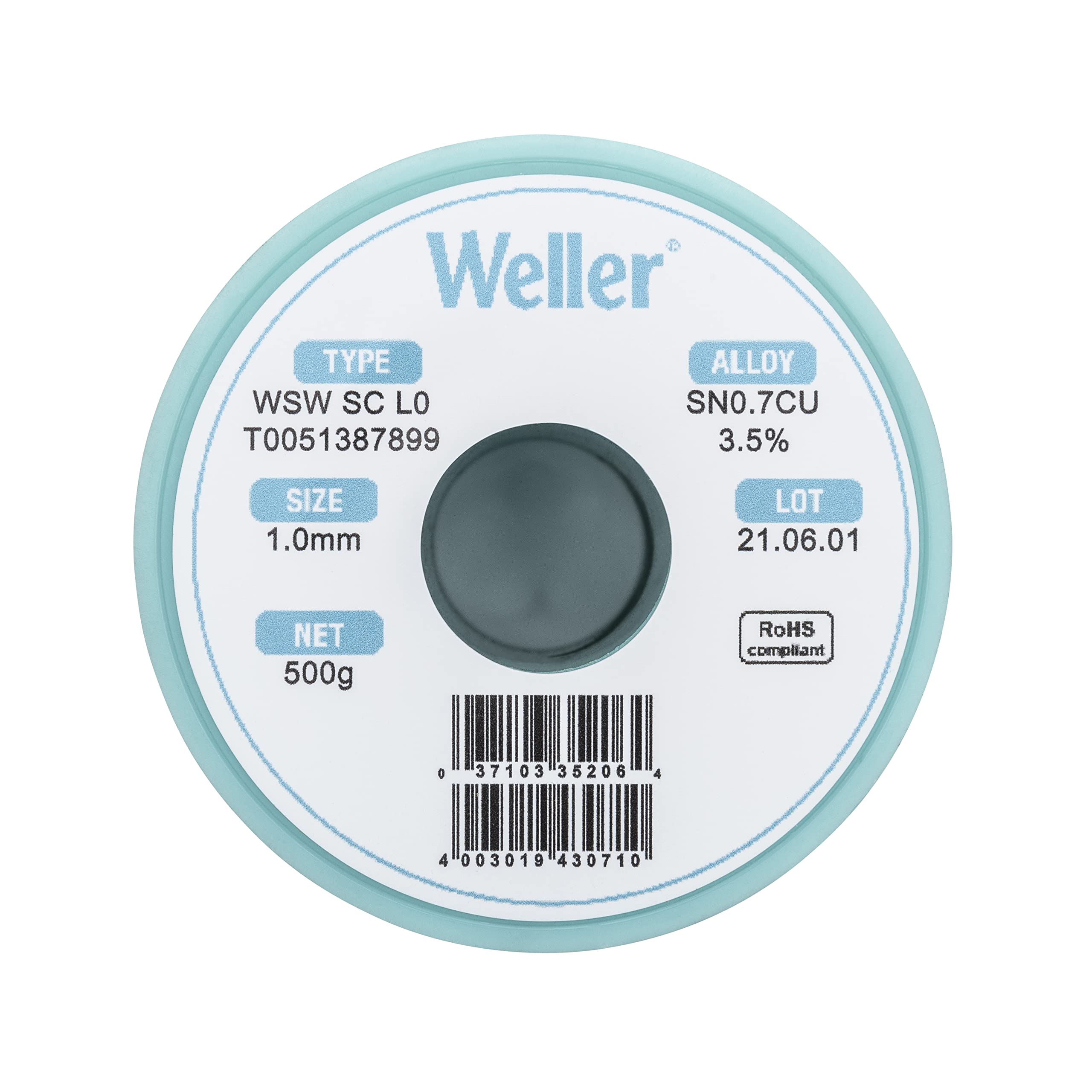 Weller WSW SC L0 (T0051387899) Lead Free Solder Wire, diameter 1.0mm, Alloy Sn99.3Cu0.7, Flux content 3.5%, 500g - Image 2