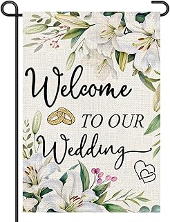 Welcome To Our Wedding Garden Flags 12x18 Inch Double Sided Burlap, Floral Marriage Romantic Small Flag Yard Lawn Just Married Wedding Outdoor Decorations DF948