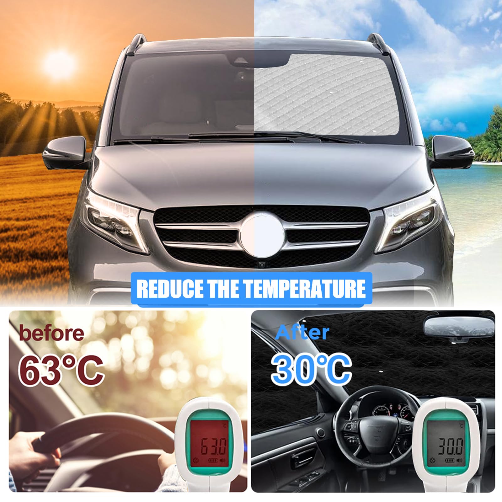 10PC Thermomatte Fahrerhaus Innen für 2014-2022 VITO III W447/Viano, LWB | UV- & Wasserschutz Sonnenschutz Frontscheibe Innen für Wohnmobil Privatsphäre & Temperaturkontrolle
