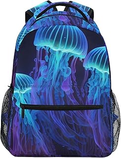 Vnurnrn Bright Blue Jellyfish Kids Travel Backpack for Boys Girls, Large Capacity with Name Tag Slot