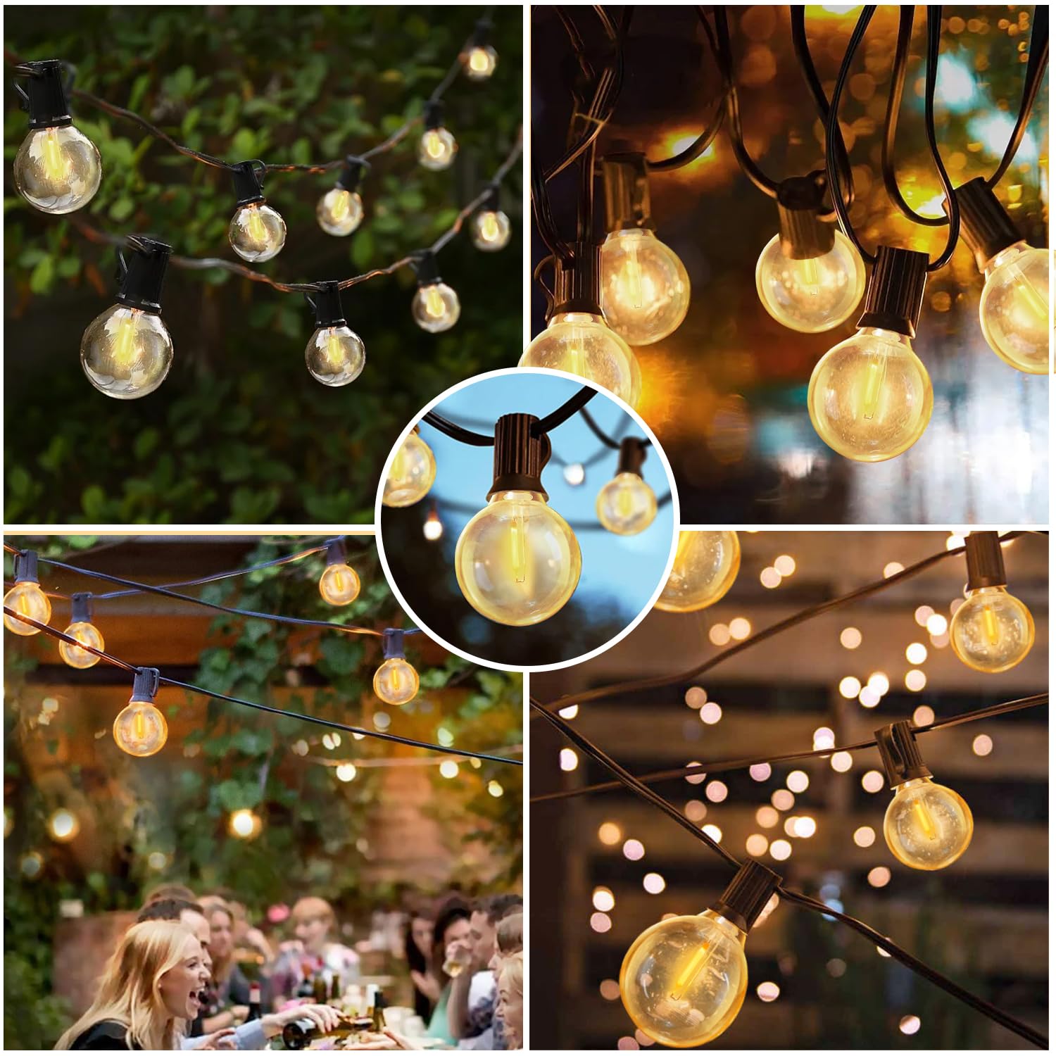 Catena luminosa per esterni, corrente LED, 19 m, catena luminosa da giardino con G40, 30 + 3 lampadine in plastica, IP44, impermeabile, per esterni e interni, terrazza, feste, balcone