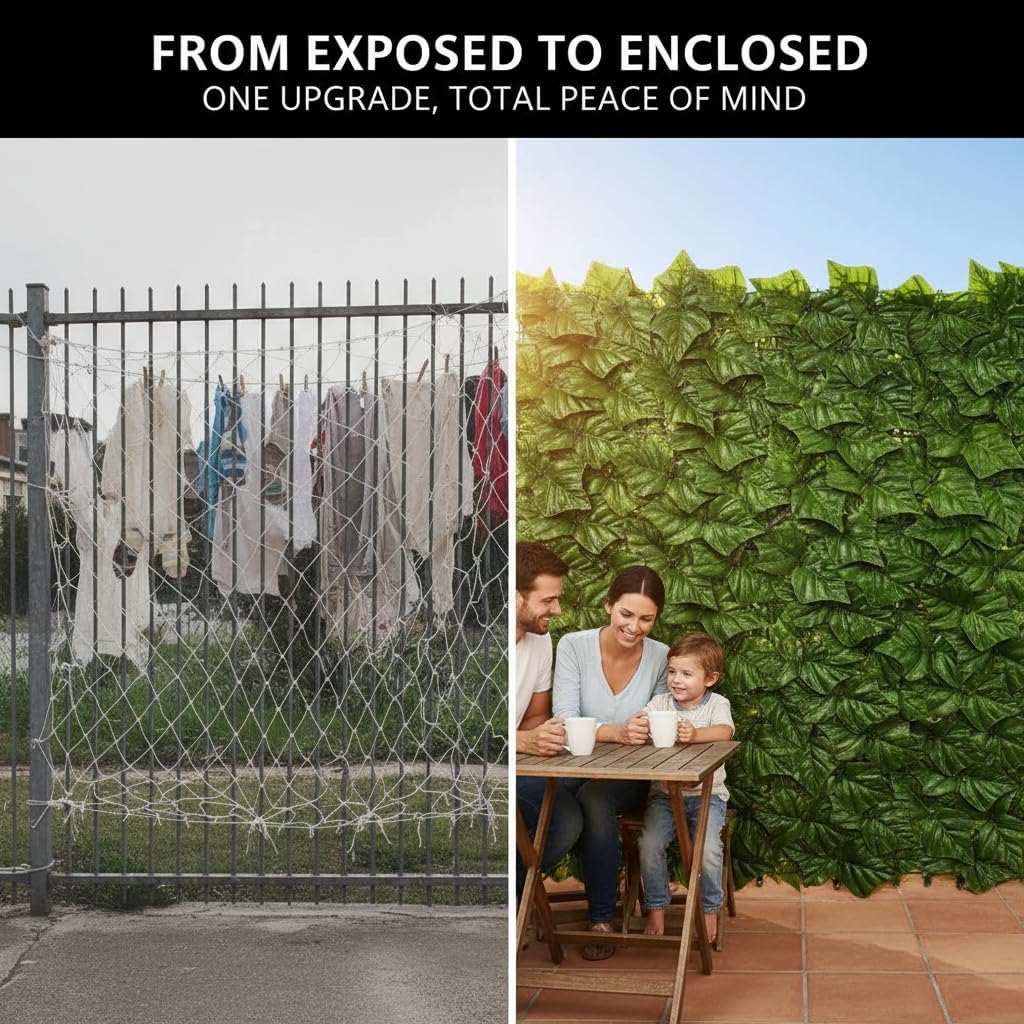 Faux Ivy Privacy Fence Screen 16PCS 20 x 20 Inch Artificial Faux Ivy Hedge Expandable Faux Privacy Fence Decoration for Wall Screen, Outdoor Garden, Wedding Decor,No Cable Tie (160x40 inches)