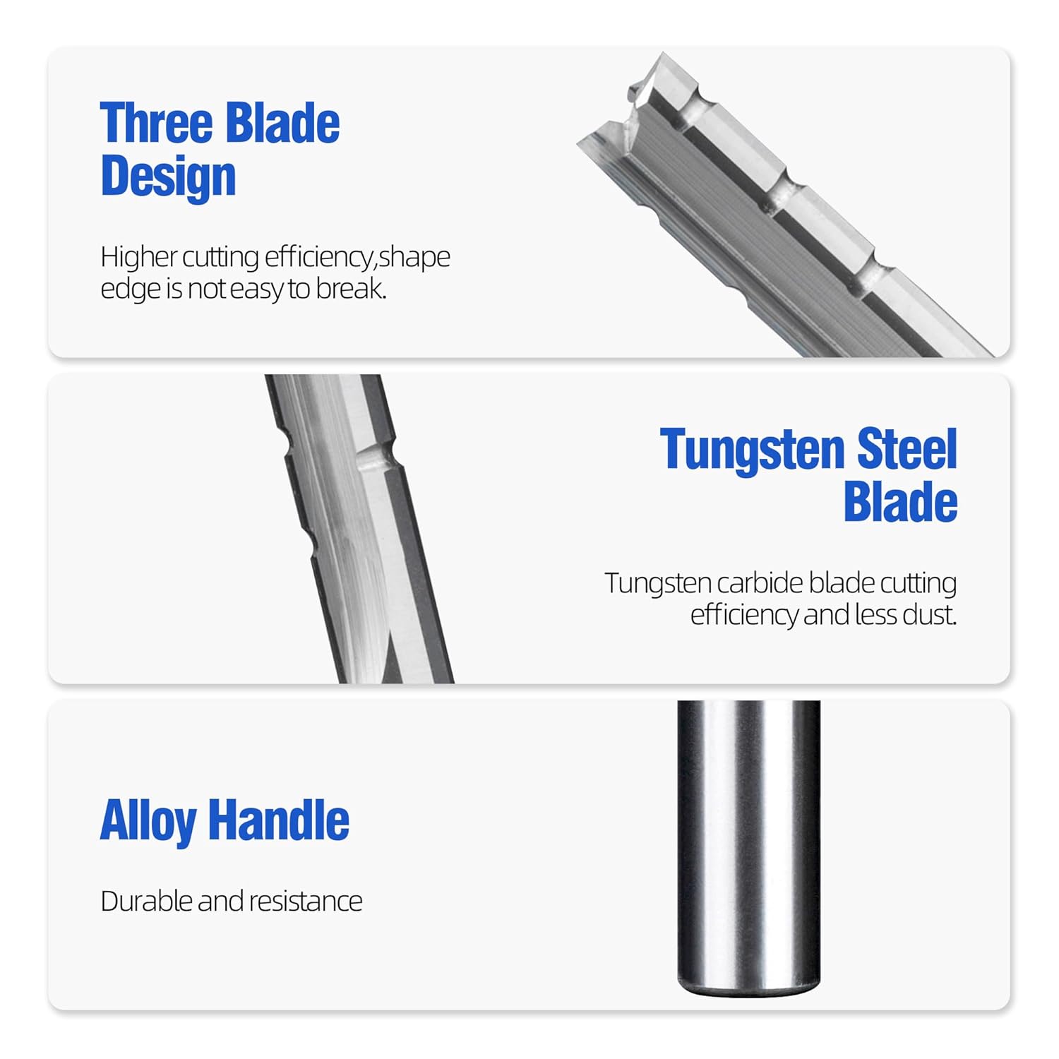HUHAO TCT Straight Router Bits 1/2 Shank 3 Flutes Cutting Straight Router Bit TCT Cutters Woodworking CNC Trimming Slot Bits Milling Cutter for Wood,30mm Cutting Depth