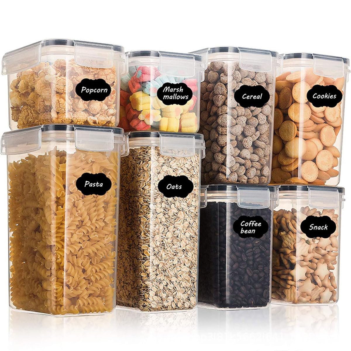BSTMOME 8 Packs Airtight Food Storage Container, Cereal & Dry Food Storage Containers Ideal Kitchen Storage Bin for Cereal, Flour, Sugar, Nuts, Pasta - 4 Sizes