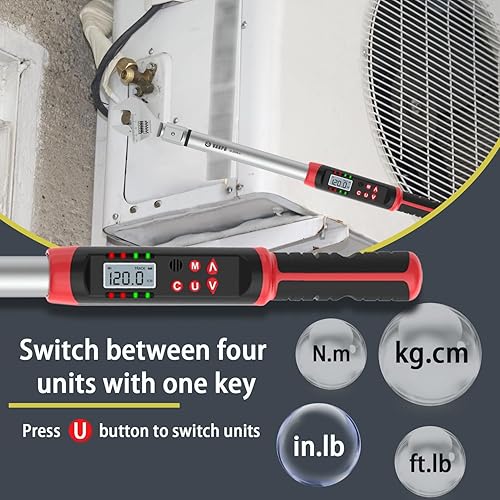 Miniatura 4 de Llave dinamométrica digital ajustable, 7.4-147.6ft-lbs10-200N-m, llave dinamométrica de extremo abierto de 14 × 0.709 in, mordaza ajustable de 1.496
