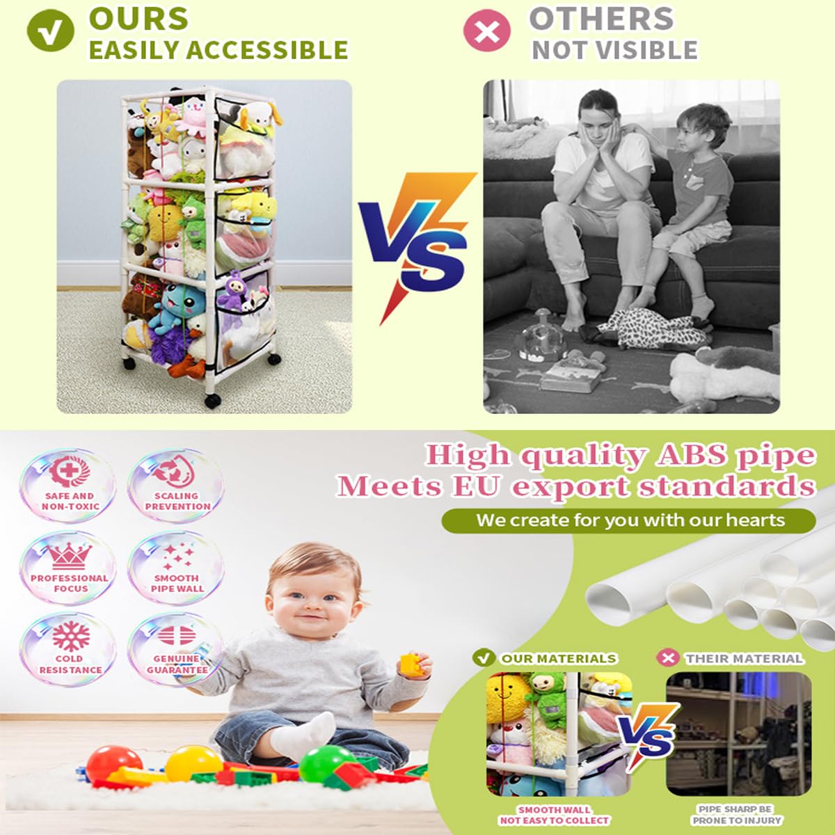HEYOUTH 360° Drehbare Stofftier Aufbewahrung mit Rollen - Extra Großer Vertikaler Organizer aus ABS zum Platz Sparen im Kinderzimmer, für Kuscheltiere & Plüschtiere