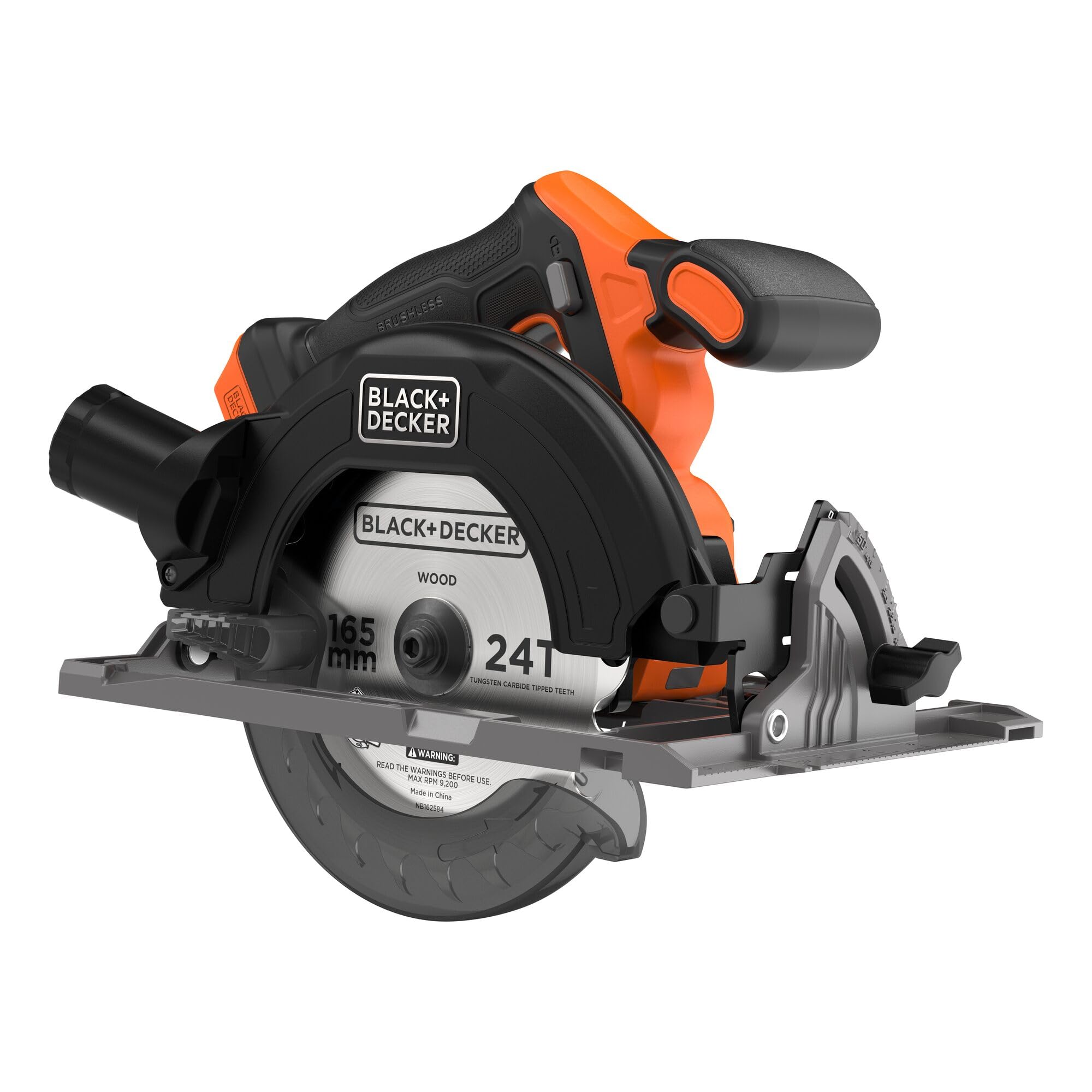 BLACK+DECKER Sega circolare a batteria senza spazzole, solo utensile - senza batteria, sega circolare elettrica con lama da 165 mm, binario di guida e guida parallela, BLCCS78NAZ-XJ
