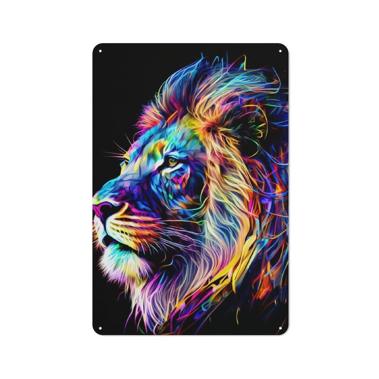 Junmoney Colorful Lion Vintage Metal Plaque 30X20cm, Diner Style Decor For Coffee Bar, Kitchen, Bistro Or Tea Corner