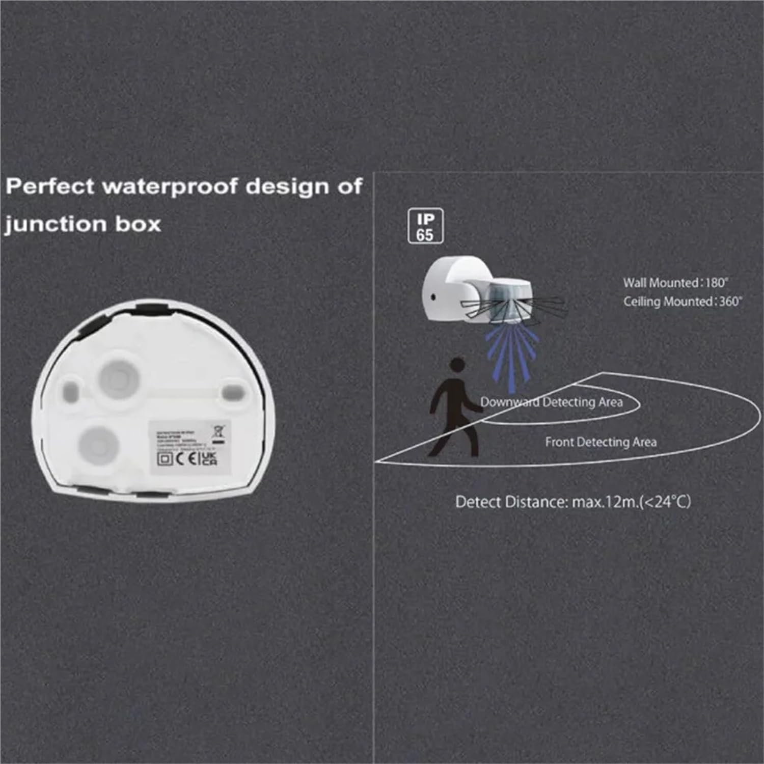 Double Probe Motion Sensor AC 220V-240V PIR Motion Detector Automatic 180 ° Switch Light Outdoor Infrared Sensor IP65 Waterproof(Black)