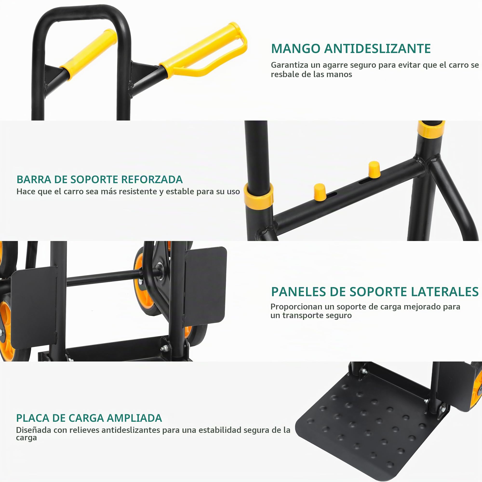 YITAHOME Carro Plegable para Subir escaleras con 6 Ruedas industriales Grandes de φ15,2 cm, Carretilla de Mano de Acero Resistente de Altura Ajustable con Ruedas silenciosas de Alto Agarre, Capacidad