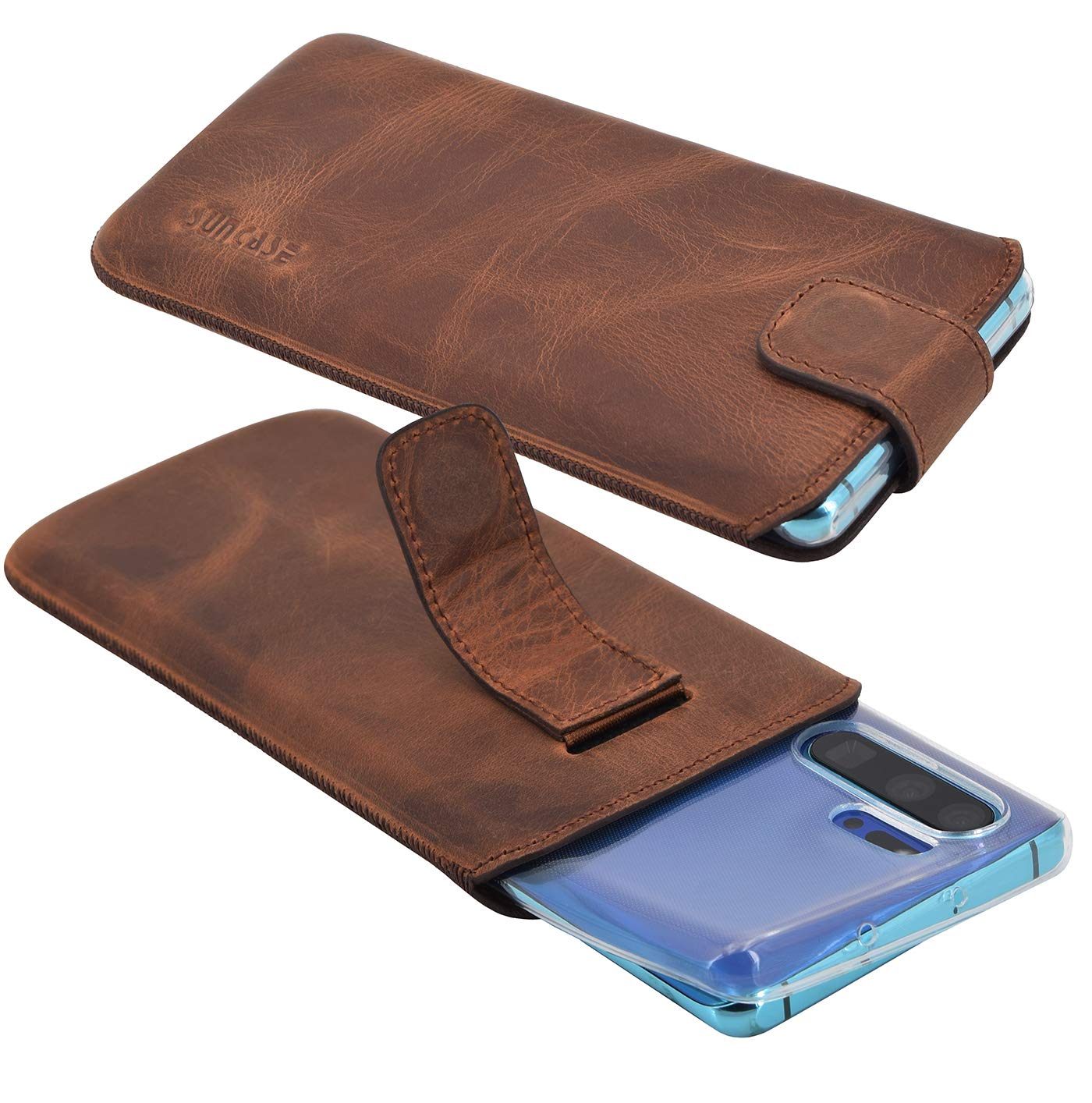 Suncase Custodia In Pelle Con Linguetta Per Huawei P30 Lite New Edition – Cover Con Estrazione Magnetica + Seconda Custodia Silicone, Nero - 5