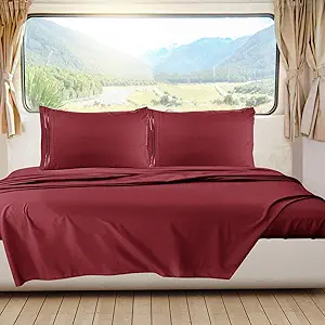 Nestl Burgundy Red Short Queen Sheets for RV, Hotel Luxury RV Queen Sheets Set, 6 Piece Fitted Bed Sheet Set and Pillowcases, Super Soft, Wrinkle-Free, and Breathable Camper Bedding