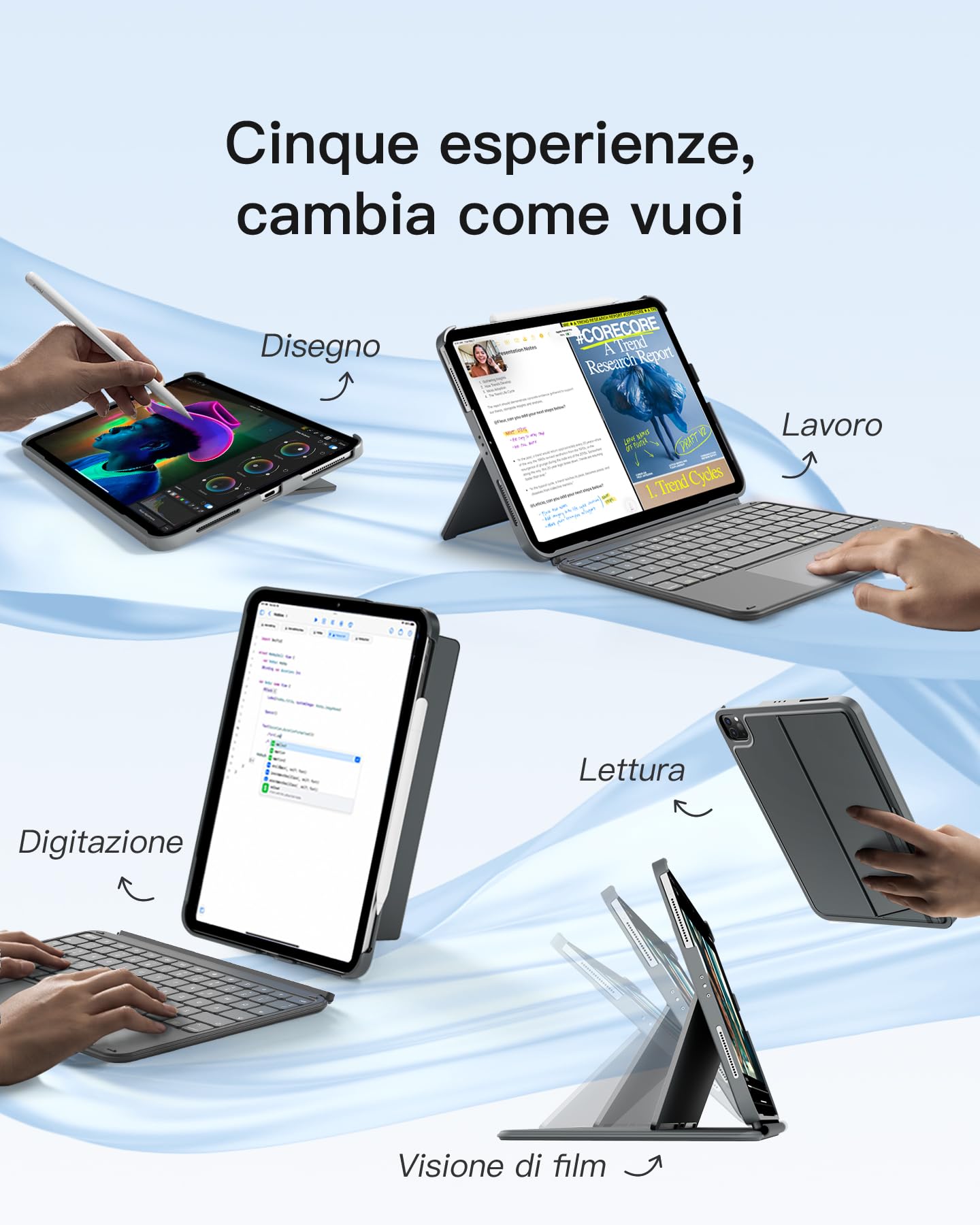 Inateck Custodia Tastiera per iPad 11a/10a Gen, iPad 10a (10,9")/11a Gen (2025 A16), Air 11" M3/M2, Air 6/5/4a, Pro 11 4a-1a, Tastiera Ultralight Rimovibile con Touchpad, Grigio AceTouch