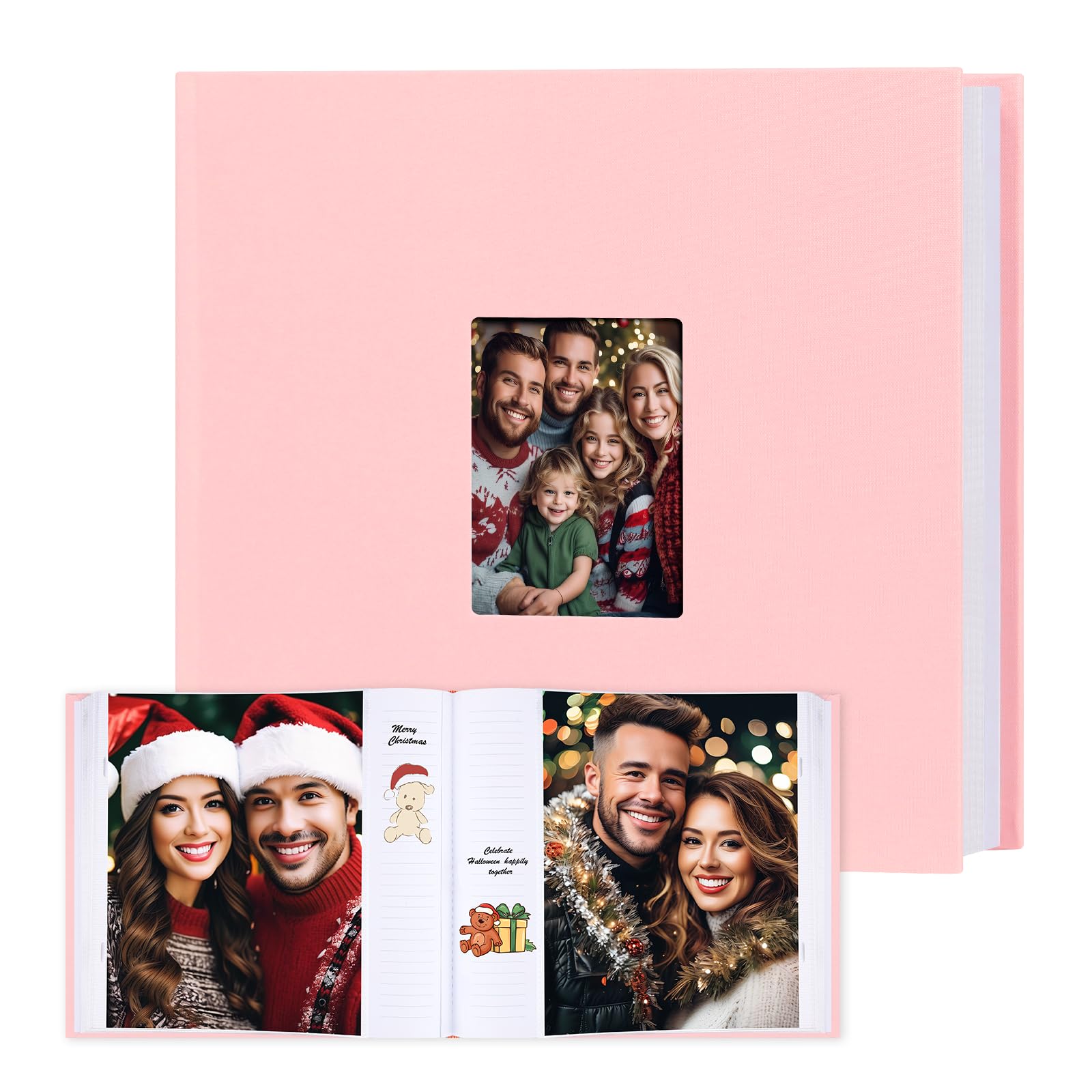 Photo Album 8x10 100 Photos with Writing Space, 8x10 Photo Album Linen Cover with Front Window, 8x10 Picture Album, 100 Photos 8x10 Photo Album Book for Wedding Kids Travel Family Baby Pictures (Pink)