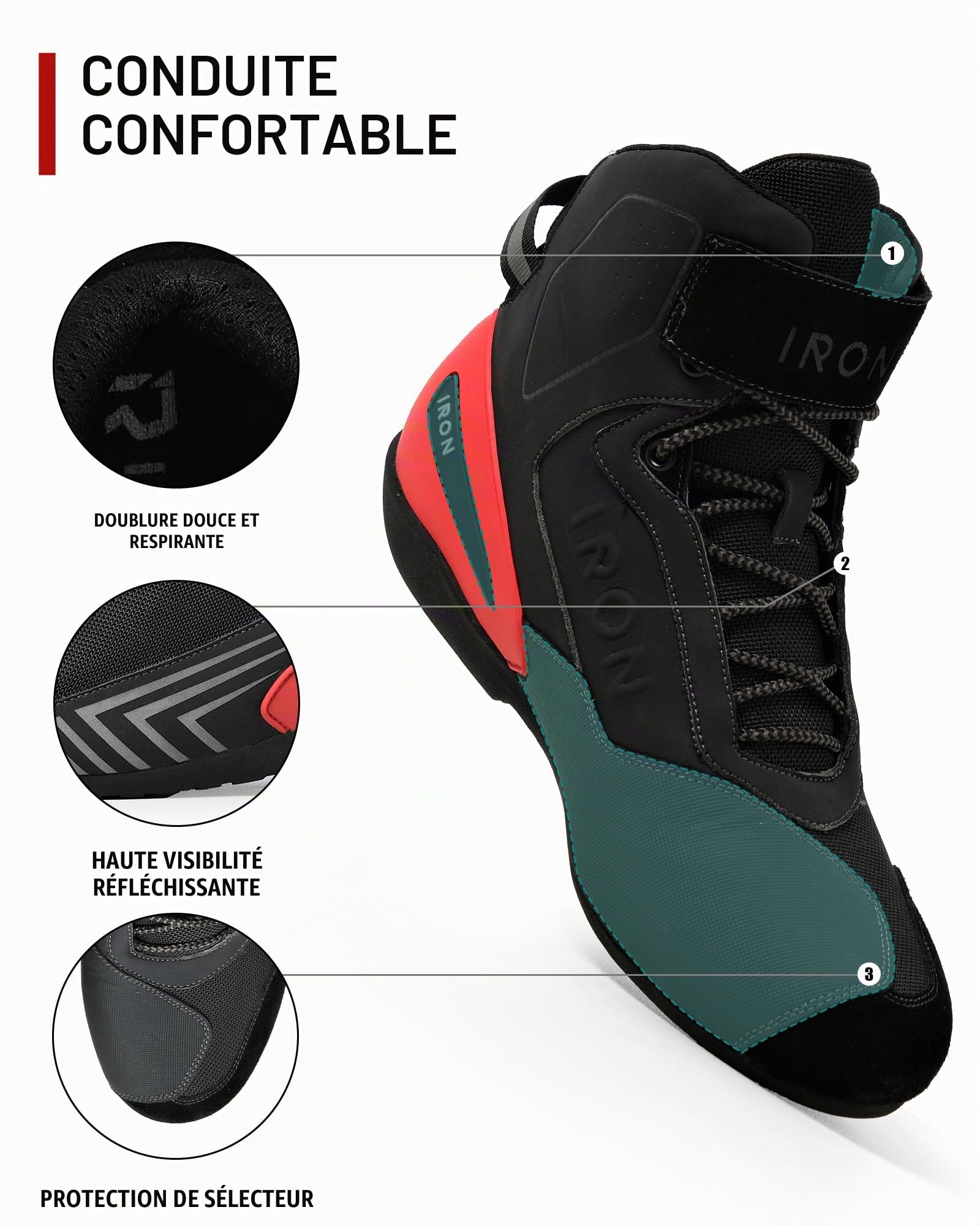 RIDEIRON Bottes Moto Hommes Chaussueres Motard Normes CE | Renforcées, Support de Cheville, Semelle Antidérapante