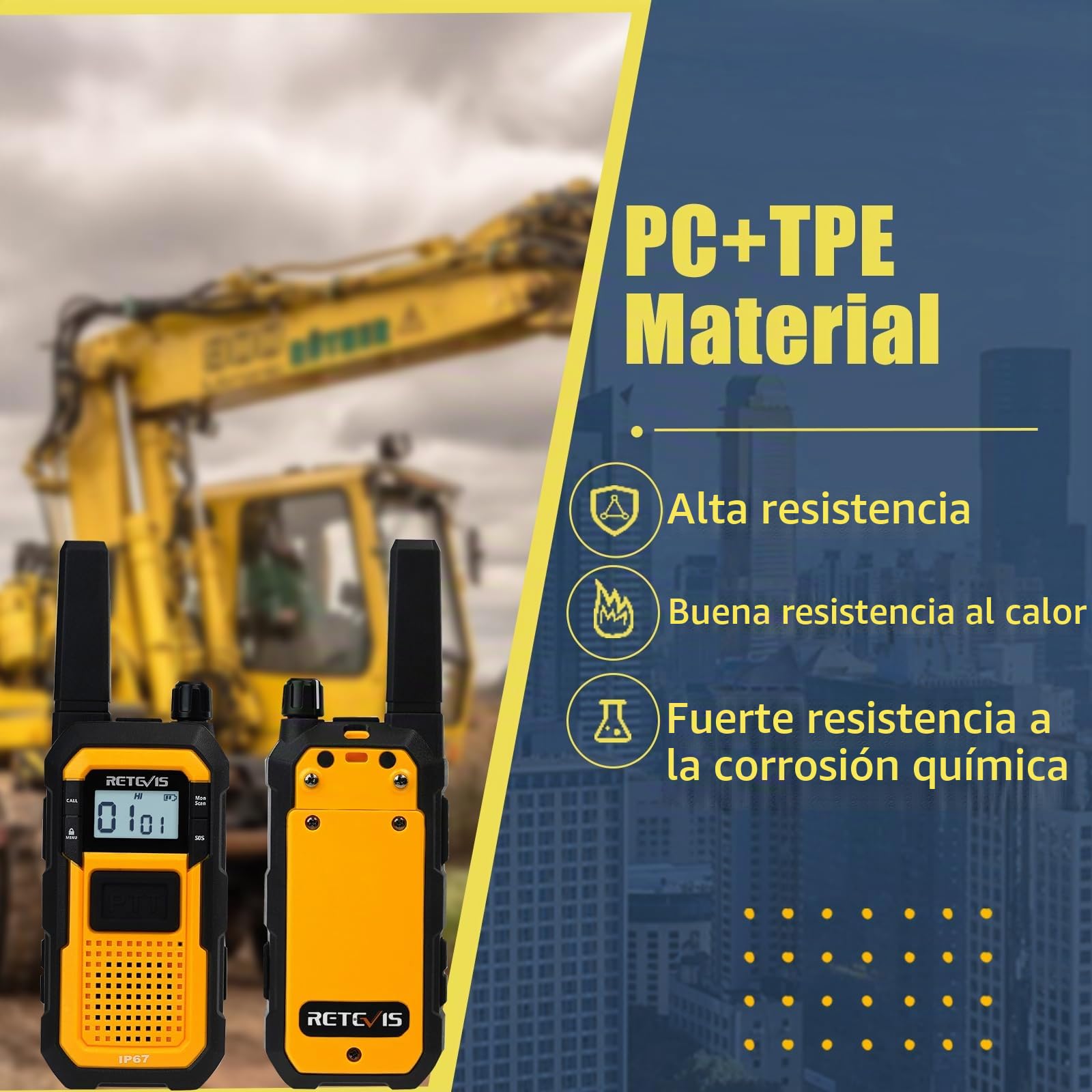 Retevis RB648 Walkie Talkie Impermeable, Walkie Talkies Flotante | MIL-STD-810H 19 Test Duraderos, IP67 Dual PTT, Radio Bidireccional 2000 mAh con Auricular para Obra (2 Piezas, Amarillo)