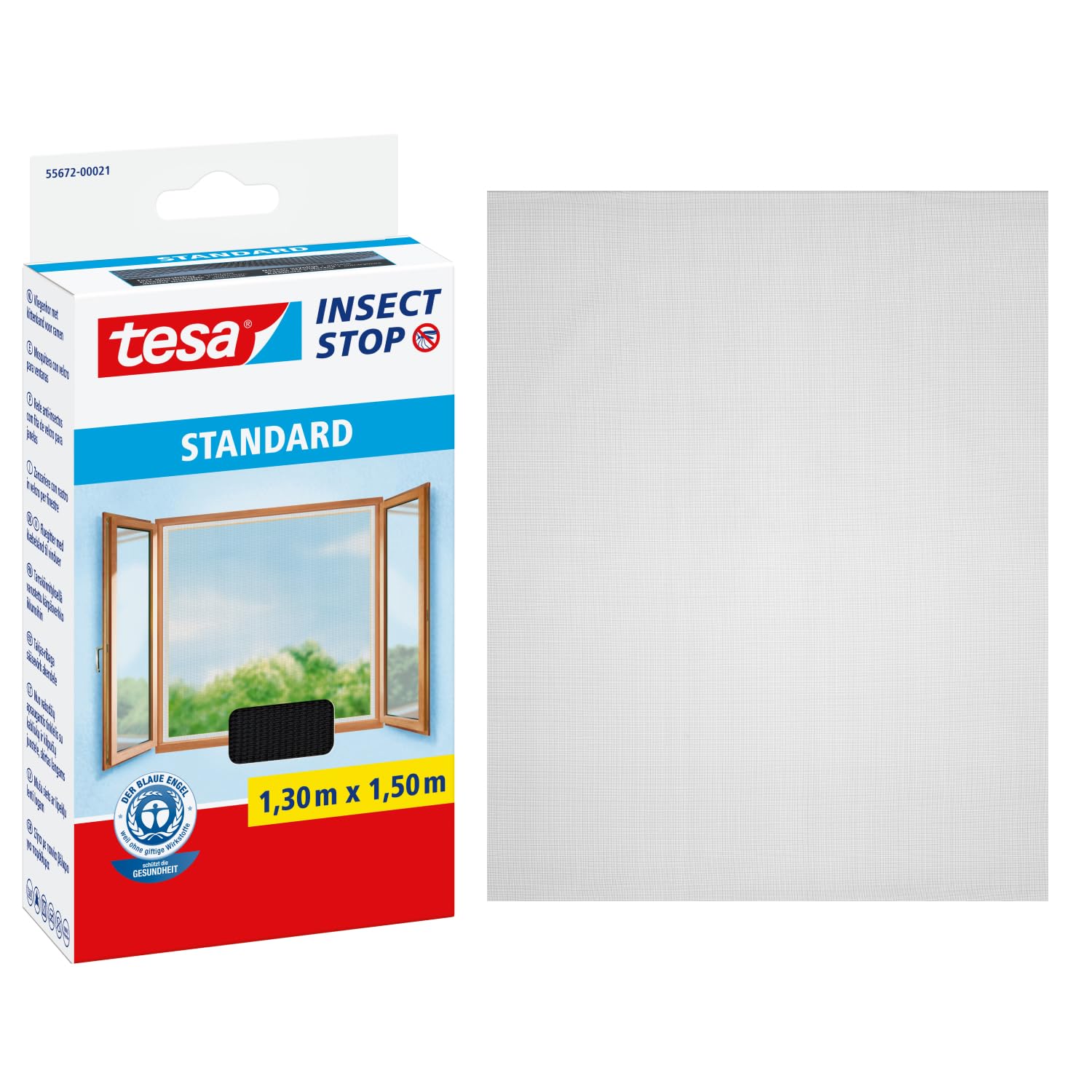 tesa Insect Stop Hook & Loop STANDARD for Windows - Self Adhesive Window Fly Screen - Cut to Desired Size - in Anthracite, 130 cm x 150 cm