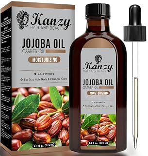 Huile de jojoba Kanzy, 100% pure, pressée à froid, 120 ml, huile végétale non raffinée sans hexane pour les cheveux, les ongles, le corps, la peau et le visage. - Amazon product rated Grade A