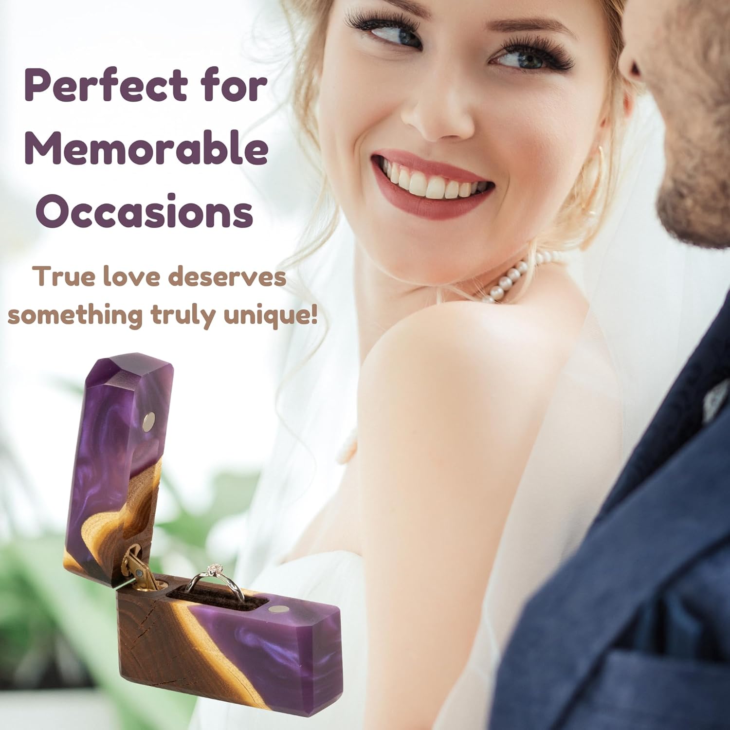 RWA Unique Slim Ring Boxes Engagement Ring Box for Proposal Wooden Epoxy Mini Jewelry Box Display Case, Engagement Ring Holder for Wedding Ceremony Travel Vintage Ring Box FLASH, purple dark - Image 3