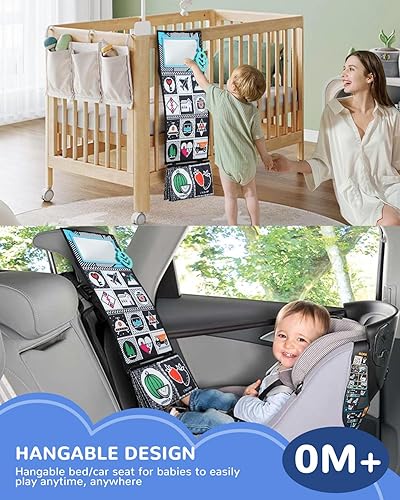 Miniatura 5 de Espejo para el tiempo boca abajo, juguetes para bebés de 0-3-6-12 meses, juguete para recién nacido, con alto contraste, libro sensorial Montessori