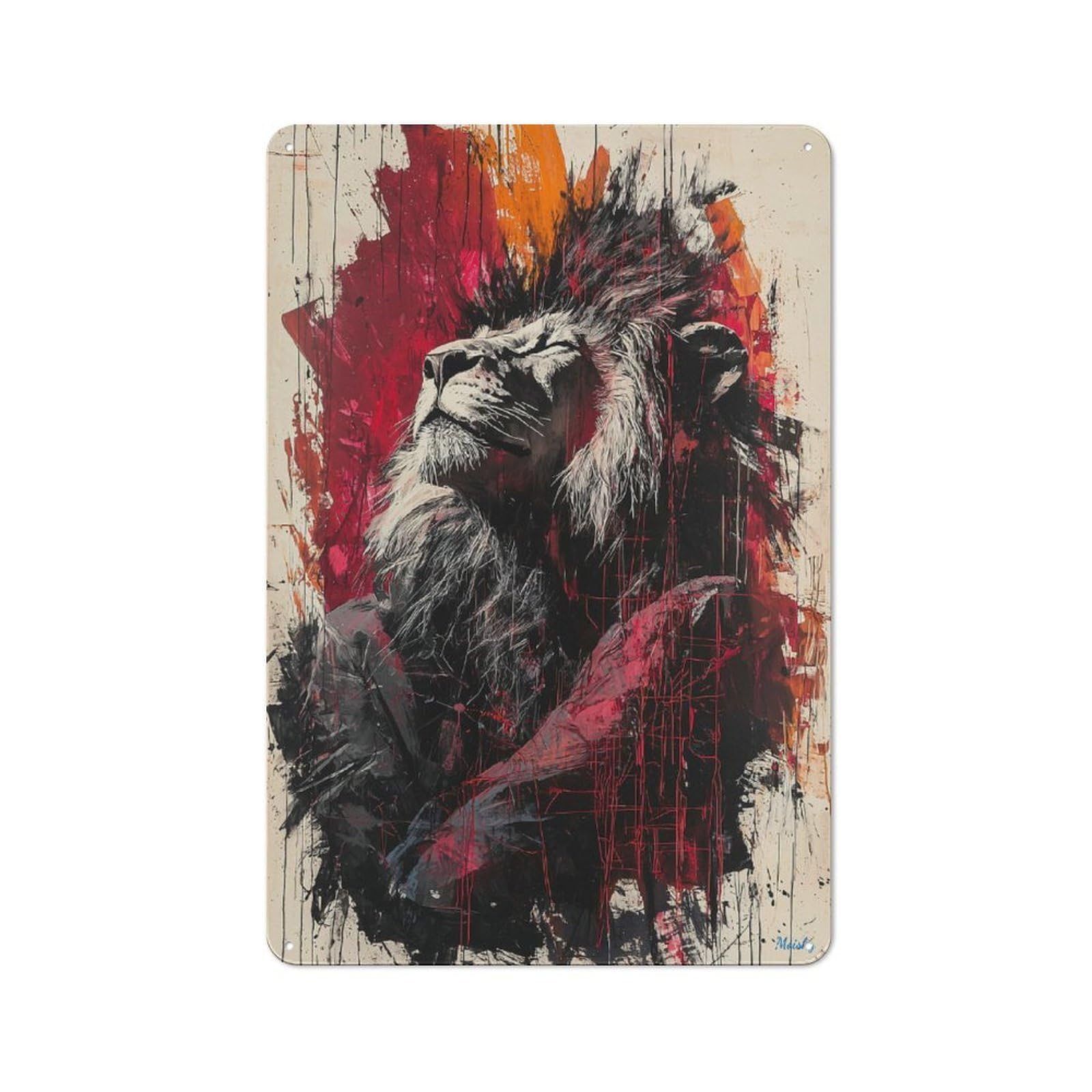 Junmoney Majestic Lion Contemporary Expressionist Port Metal Wall Sign 30X20cm Featuring Rait For Hallway Wall, Suited To Wall Display Collectors