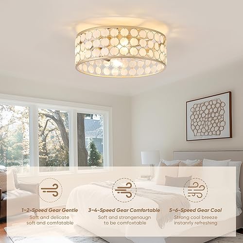 Miniatura 2 de Ventilador de techo enjaulado con luz empotrada, ventilador de techo de ratán cerrado bohemio y control remoto para dormitorio, cocina, sala de