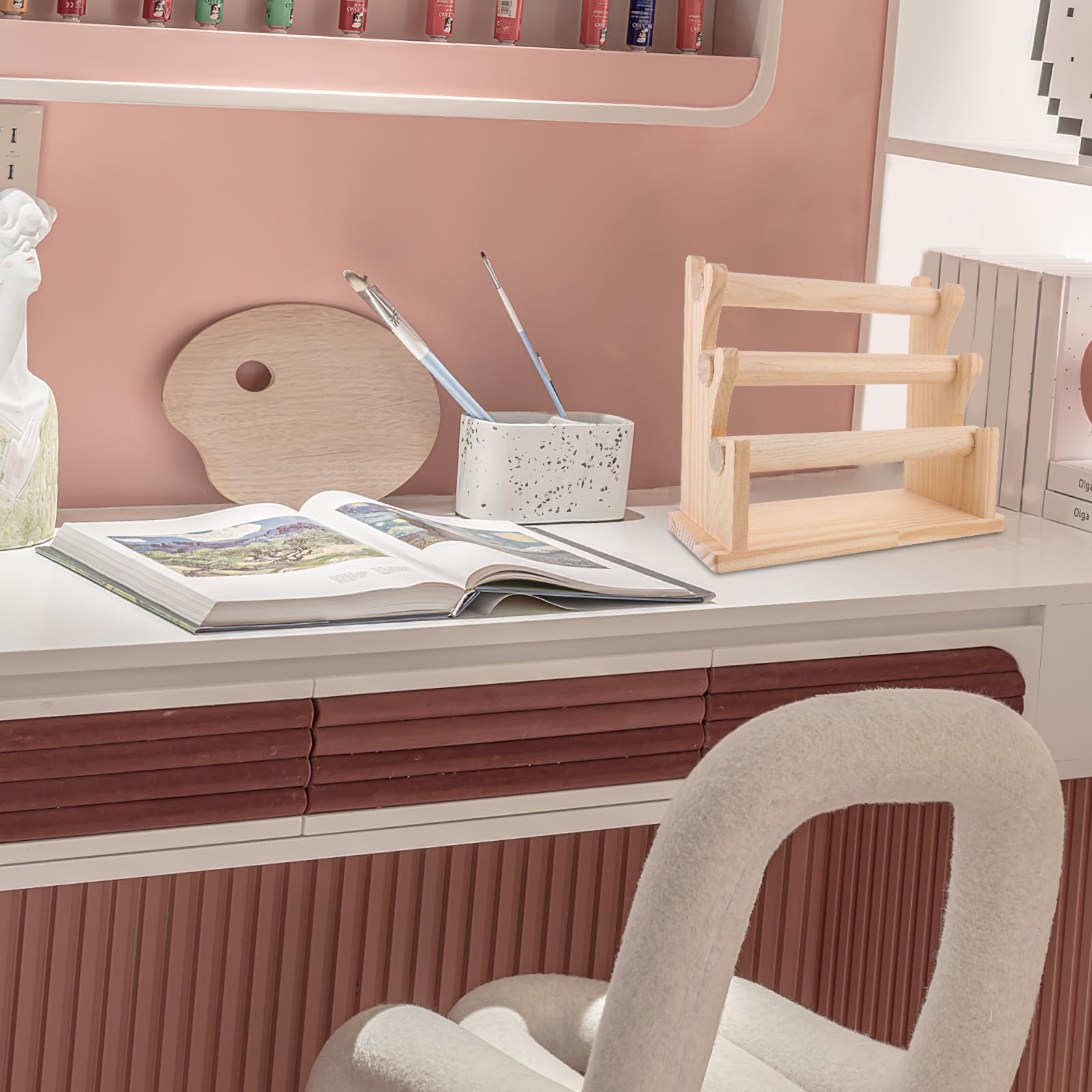 Expositor de Joyas de Varios Niveles en Madera Beige Diseño de Múltiples Capas y Base Plana para Organizar Pulseras y Pendientes Hogar