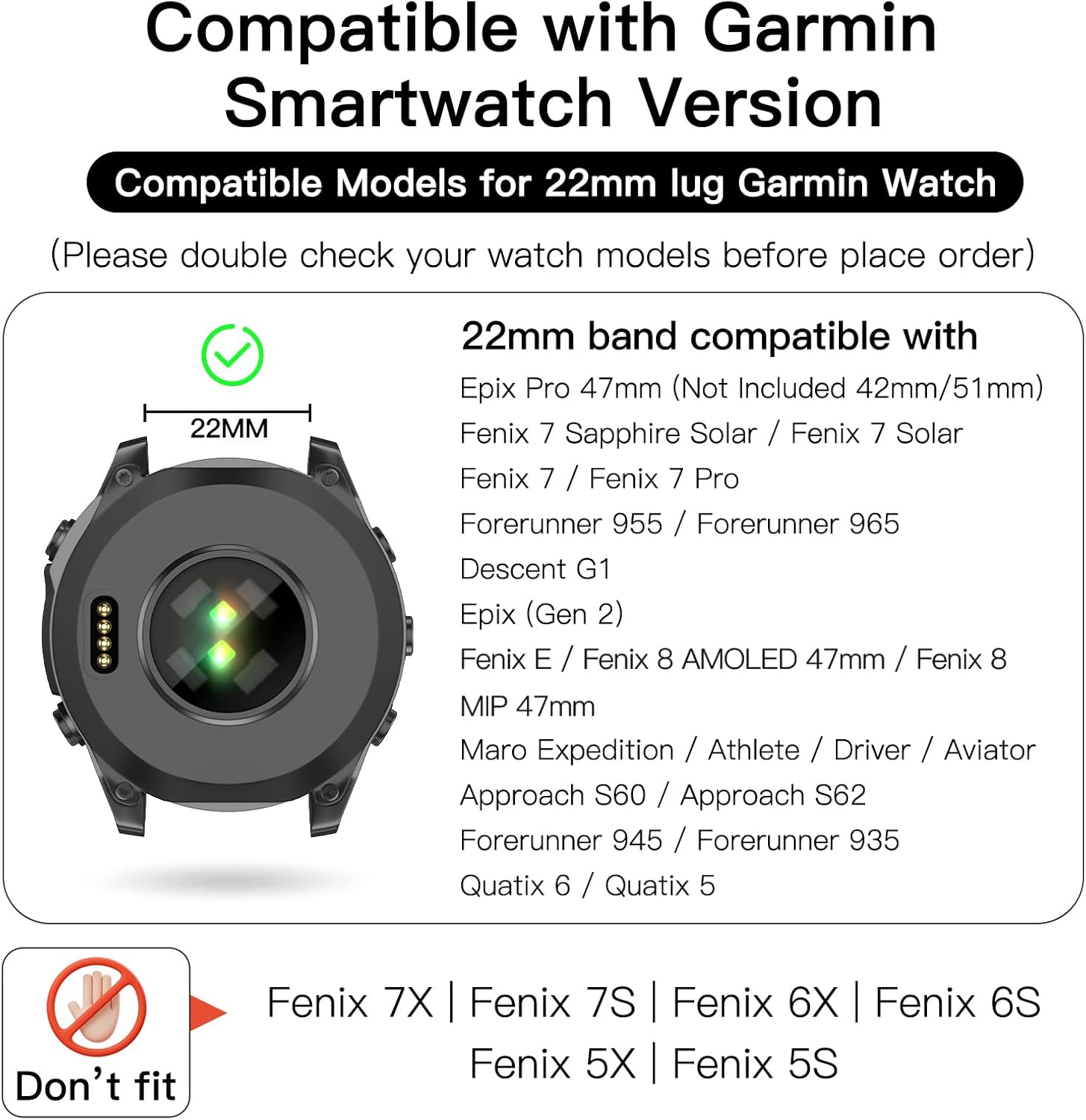 OVERSTEP Sport Band Compatible with Garmin Fenix 7 Watch Band, Quick Fit 22mm Watch Band for Fenix E/Fenix 8 MIP 47mm/Fenix 8 AMOLED 47mm/Fenix 7 Pro/Fenix 6/Feinx 5 Smartwatch - Image 2