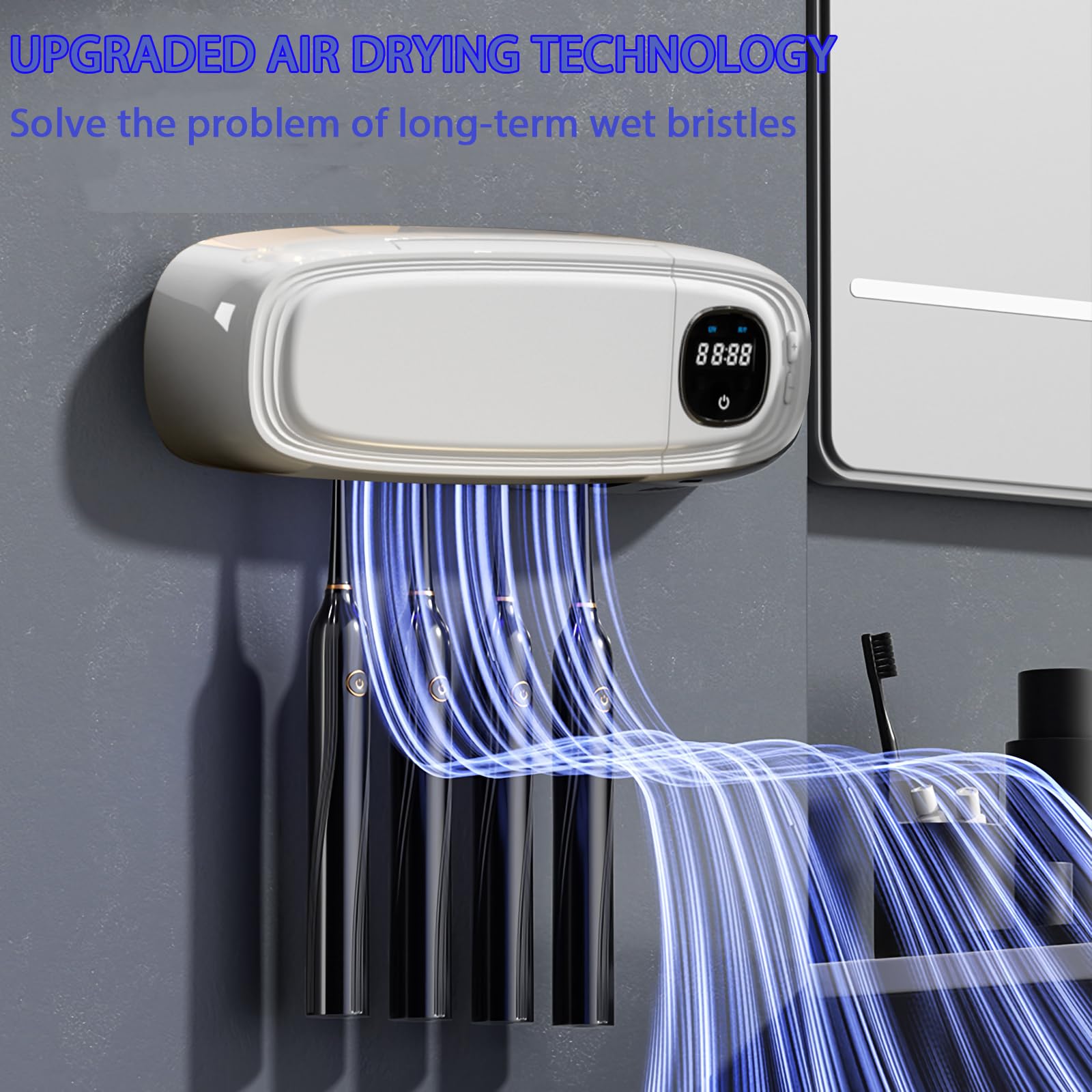Electric Toothbrush Holder with 4 Brush Slots,Toothbrush Holders for Bathrooms,Toothbrush Organizer with Smart Drying and Cleaning,Toothbrush Holder Wall Mounted (White)