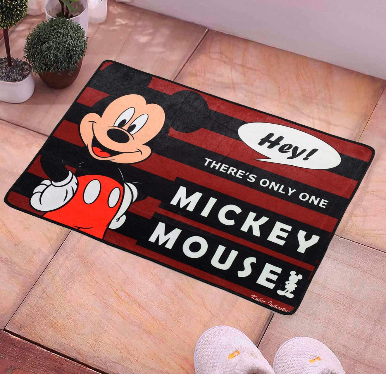 Fun Homes Disney Mickey Mouse Polyvinyl Chloride Anti-Slip Door Mat (23"x15", Maroon)