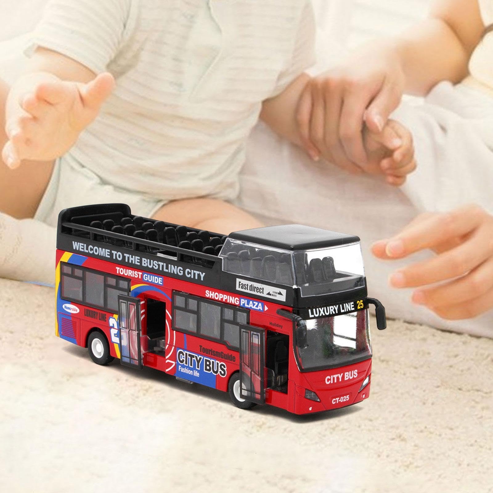 Sharplace Giocattolo in Autobus a Due Piani con Città E Suoni di Autobus Che Tornano per I Regali di Compleanno per Bambini, Rosso