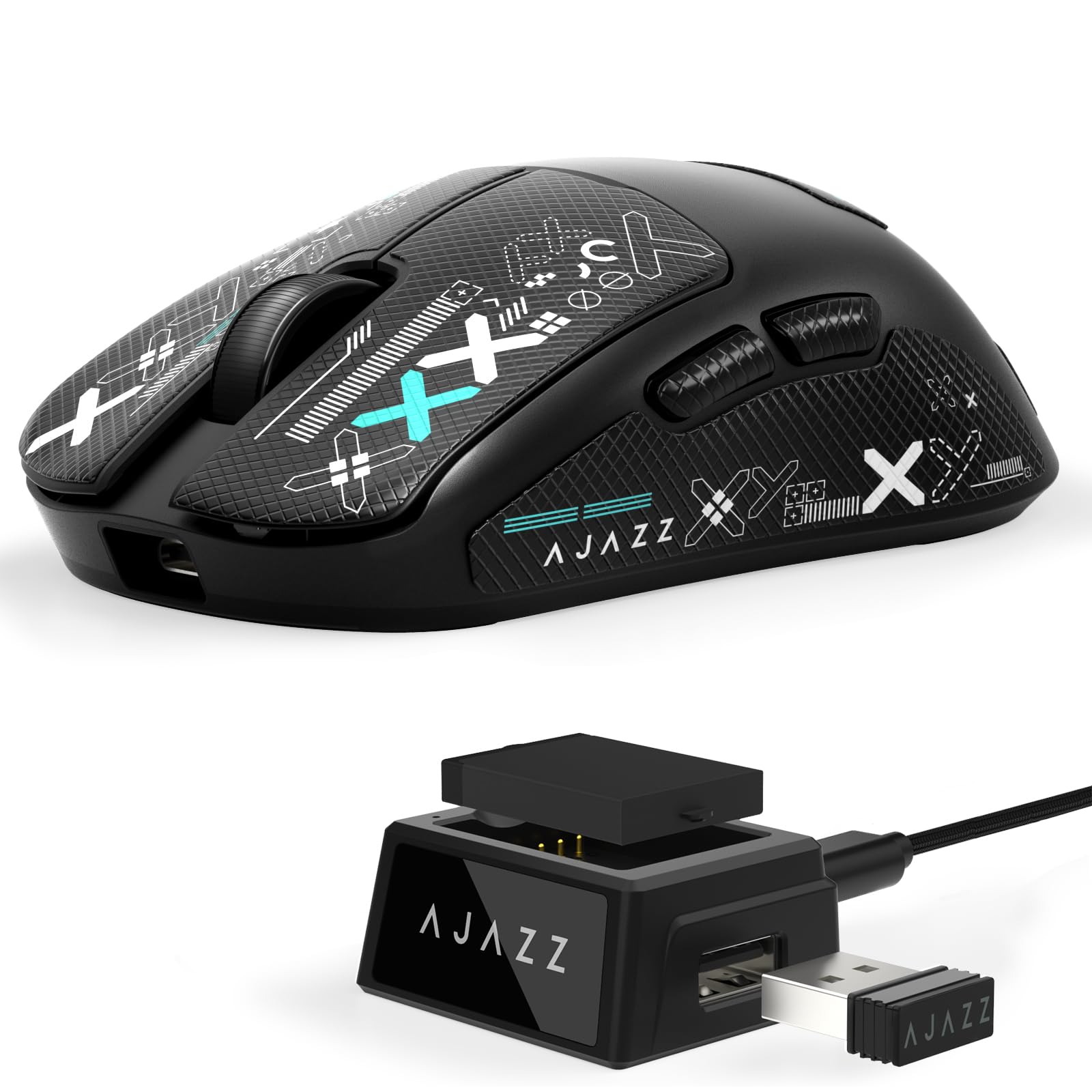 FREEWOLF X AJAZZ AJ159 V2 Ratón Gaming Inalámbrico, Batería Hot Swap, Triple Modo (2.4G/Bluetooth/Cableado), Sensor PAW3395, Ultraligero 54 g, Hasta 32000 DPI, Tasa de Sondeo 1000Hz (Nero-B)