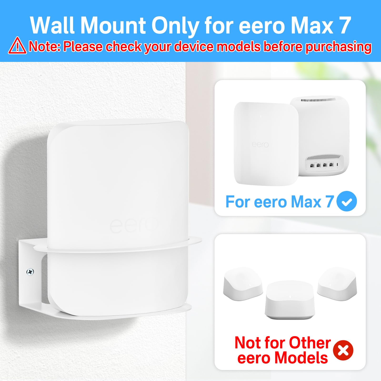 Rimous Metal Wall Mount for eero Max 7 Mount Easy to Install - Heavy-Duty Wall Bracket for eero Max 7 Wall Mount Holder with Cable Ties for Space Saving