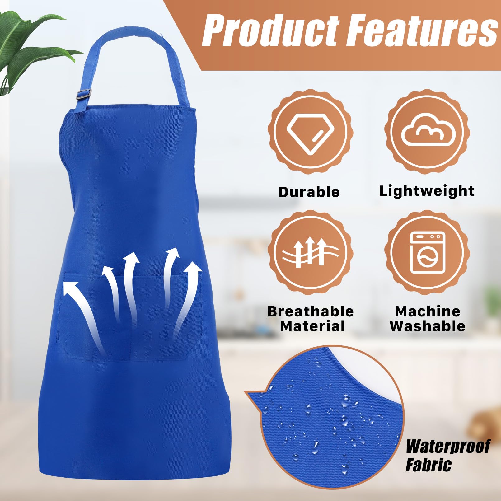 24 grembiuli regolabili vuoti, unisex, blu tinta unita, con 2 tasche, per adulti, cucina, barbecue, grigliate, forno, lavabili in lavatrice, blu, 60,5 x 71 cm